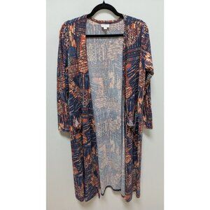 Lularoe Blue/Red Patterned Knit Duster Cardigan